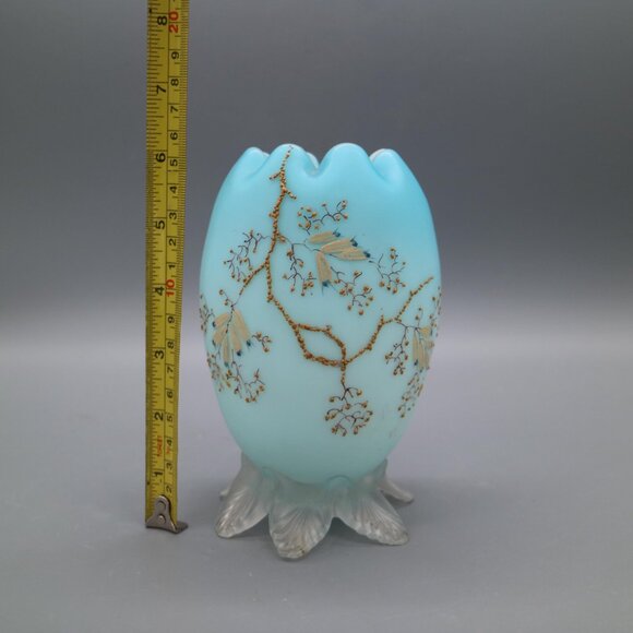 Antique Victorian Stevens & Williams Webb Blue Cased Painted Satin Glass Vase - Picture 9 of 9